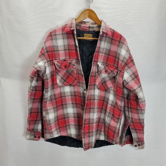 St Johns Bay Plaid Jacket Mens Large Red/White/Black Quilt Lined Shacket - Picture 2 of 8